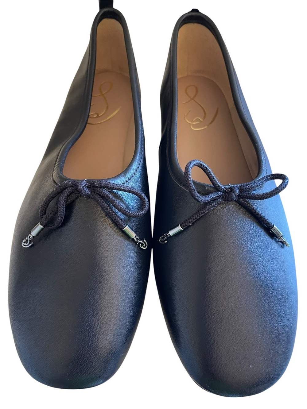 Sam Edelman Ari Black Leather Ballet Flats Bow Tie Detail Size 8 1/2 NWT - Picture 3 of 12